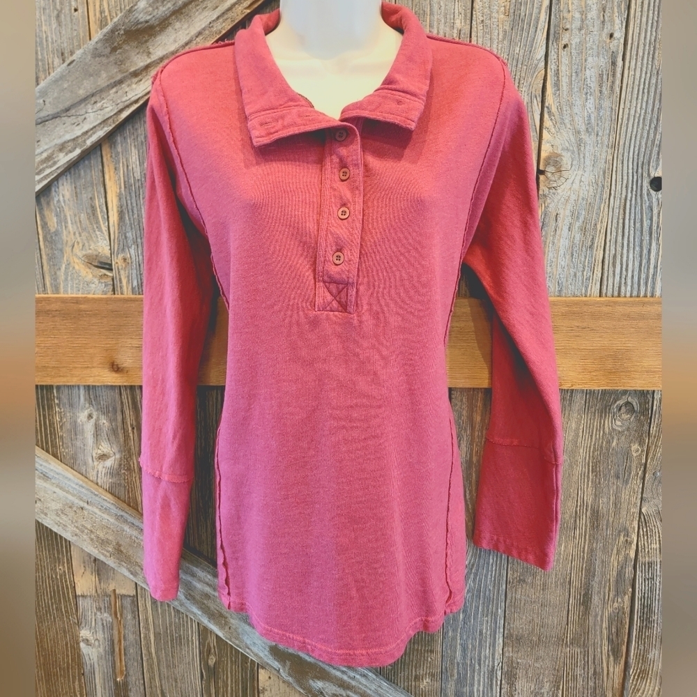 Soft Surroundings Women's 1/4 Button Up Sweater Top Blouse Size medium M pink
